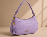 Lavender curved shoulder bag by Bagsor with pleated detail, featuring a stylish and functional design for everyday use.