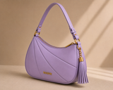 Lavender Bagsor curved shoulder bag with pleated detail, featuring a stylish and spacious design for everyday use.