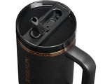 Stanley x Messi GOAT Quencher ProTour flip straw tumbler 40 oz (1.18L) in black with logo, durable stainless steel design.