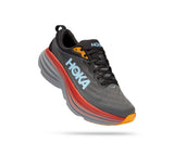 Men's Hoka Bondi 8 running shoes in D-width, featuring a breathable mesh upper and cushioned sole for comfort and support.
