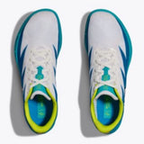 Hoka Crescendo MD shoes in black with white accents, featuring durable rubber soles and supportive design for stability.