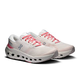 Women's On Cloudrunner 3 road running shoes in gray and white with cushioned soles and breathable mesh upper.
