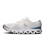 Men's On Cloud X 4 training shoes in ivory and steel, featuring lightweight design and breathable upper for athletic performance.