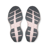 Women's On Cloudrunner 3 Max road running shoes in gray and pink, featuring On's lightweight cushioning and sleek design.