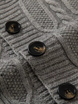 Plus size men's speckled cable knit shawl collar cardigan with button front and ribbed cuffs, in a cozy textured design.
