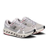 On Cloudsurfer 2 women's road running shoes in gray and white with cloud cushioning features, designed for comfort and performance.
