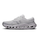 Men's On Cloudrunner 3 road running shoes in gray and black, featuring lightweight design and cushioned sole for running comfort.