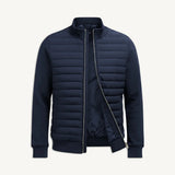 Men's Zexov quilted bomber jacket in lightweight fabric, shown in a close-up view highlighting the padded quilted design and stylish fit.