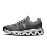Men's On Cloudswift 4 road running shoes with black and white design, featuring cushioned soles and breathable mesh upper.