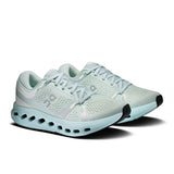 Women's On Cloudsurfer 2 road running shoes in black and blue, featuring cushioned soles and breathable mesh uppers.