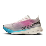 Women's On Cloudboom Strike road running shoes with lightweight design and supportive cushioning, shown from a side view.