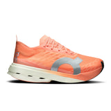 Women's On Cloudboom Strike road running shoe with sleek black design and lightweight cushioning for high-performance running.