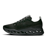 Men's On Cloudsurfer Max road running shoes in black and gray with cushioned soles and breathable mesh upper.