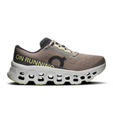 On Cloudmonster 3 women's road running shoes displayed, featuring a sleek design with cloud-inspired cushioning and durable outsole.