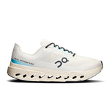Men's On Cloudsurfer Next road running shoes with grey and blue design, lightweight cushioning, and breathable mesh upper.