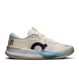 On THE ROGER Pro 3 women's tennis shoes with sleek design, breathable upper, and cushioned sole for athletic comfort.