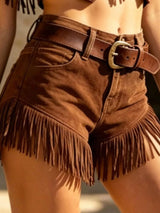 Trendsi fringed crop top and shorts set, featuring a stylish crop top with fringe details and matching shorts for a trendy summer look.