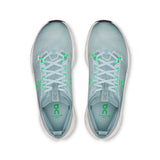 On Cloudsurfer Max men's road running shoes in gray and blue with cushioned soles and breathable mesh upper.