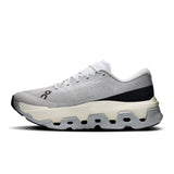 Men's On Cloudmonster 3 Hyper road running shoes with white and blue design, featuring cushioned soles and breathable mesh uppers.