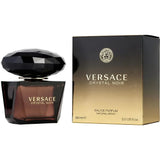 Versace Crystal Noir Eau de Parfum spray for women, 3 oz, featuring a sleek glass perfume bottle with a textured cap.