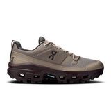 Women's On Cloudrock Low Waterproof hiking shoes in black with rugged outsole and waterproof upper for outdoor adventures