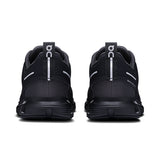 Women's On Cloud 6 Waterproof running shoes in black and gray, featuring breathable mesh and cushioned soles for active life.