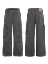 Men's vintage washed cargo pants from Trendsi, showing relaxed fit with multiple side and back pockets in a casual style.