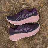 Women's ASICS Blazeblast trail running shoes featuring breathable mesh upper and durable rubber outsole for outdoor running.