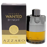 Azzaro Wanted By Night Eau de Parfum for men in 3.4 oz bottle, dark rectangular glass with black cap and gold accents.