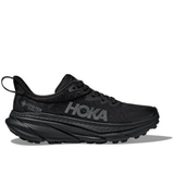 Black Hoka Challenger ATR 7 GTX women's running shoes, right view, lightweight trail shoes with Gore-Tex waterproof membrane.