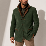 Men’s suede winter coat with stand collar, smart casual style by Zexov, featuring a tailored fit and classic design.