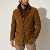 Men’s suede winter coat with stand collar, smart casual jacket by Zexov, featuring a stylish and warm design.