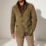 Men’s suede winter coat with stand collar, smart casual jacket by Zexov, featuring a stylish and warm design for cold weather.