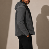 Men’s fleece-lined hooded jacket by Zexov, featuring a winter casual zip-up design with a cozy, insulated look.