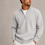 Men’s ribbed quarter-zip sweater by Zexov, featuring a smart casual knit design, displayed on a model.