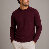 Men's Zexov crew neck fine knit sweater in navy, featuring a close-up of the soft, textured fabric and classic fit.