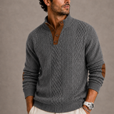 Men’s Zexov Jacquard crew neck knit sweater featuring a detailed patterned design and ribbed cuffs.