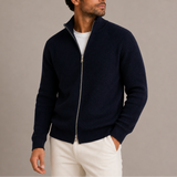 Men’s Zexov ribbed zip cardigan with stand collar, full zip knitted sweater, stylish and cozy for casual wear.