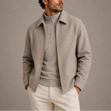 Men's Zexov collared zip-up jacket in navy, featuring a front zipper, ribbed cuffs, and a casual fit.