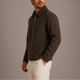 Men’s Zexov collared zip-up jacket in black, featuring a front zipper, stand collar, and casual fit.