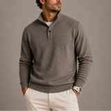 Men’s long sleeve knit polo sweater by Zexov in a classic design, featuring a collar and textured knit fabric.