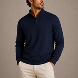 Men’s long sleeve knit polo sweater by Zexov, featuring a classic design and ribbed collar in a cozy, textured fabric.