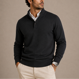 Men’s long sleeve knit polo sweater by Zexov, featuring a classic collar, button placket, and textured knit fabric.