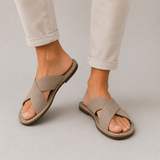 Men’s suede cross-strap sandals by Zexov featuring breathable design and summer comfort, shown with open-toe style and adjustable straps.