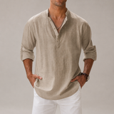 Men’s cotton linen summer shirt by Zexov, lightweight and breathable, shown in a relaxed fit with short sleeves and classic collar.