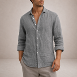 Men’s Zexov linen button-down shirt, lightweight and casual, in a regular fit with a classic collar and button front.