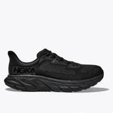Black women's Hoka Arahi 7 running shoes in B-width with breathable mesh upper and cushioned midsole for comfort.