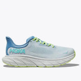 Women's Hoka Arahi 7 wide running shoes in dusk illusion color, featuring breathable mesh and cushioned support.