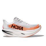 Hoka Cielo X1 2.0 running shoes in frost lava color with breathable mesh upper and cushioned sole, front view.