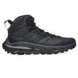Women's Hoka Kaha 2 GTX shoes in black, featuring breathable Gore-Tex upper and supportive design for outdoor activities.